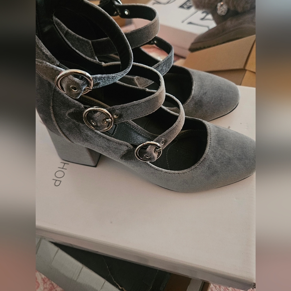 Topshop Gray Velvet Strappy Heels